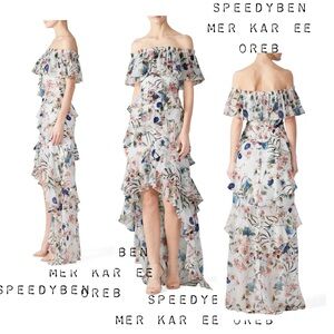 Badgley Mischka White Floral High Low Maxi Size 6
